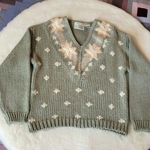 Vintage 80's Shenanigans Knitted By Hand Green Snowflake Cottage Core Sweater